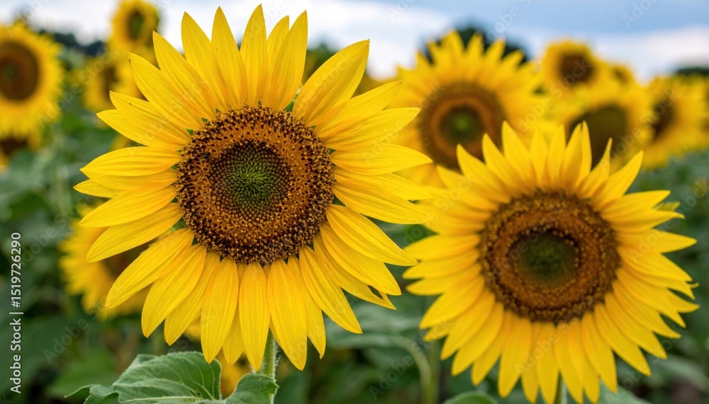 Naklejka premium Radiant sunflowers basking in summer's glow, a vibrant field of dreams