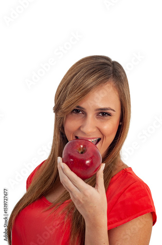 young woman with apple