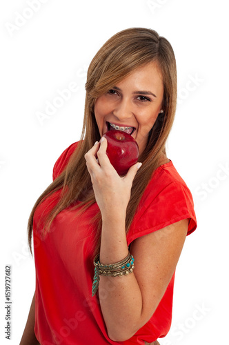 girl with red apple