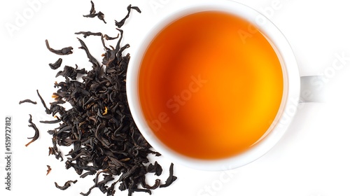 カップに注がれた紅茶と乾燥茶葉