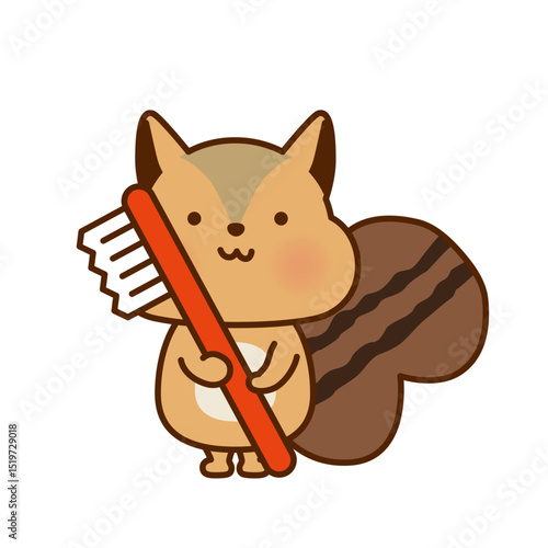 歯ブラシを持ったかわいいリスのイラスト