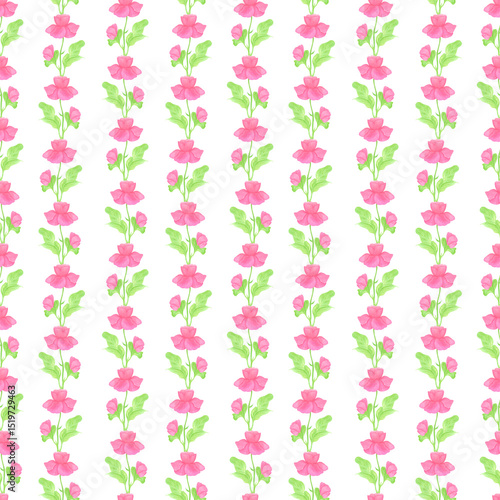Wallpaper Mural Hand drawn watercolor rose poppy wildflowers seamless pattern. Flower of the field isolated on white background. Can be used for textile, fabric, scrapbook and other printed products. Torontodigital.ca