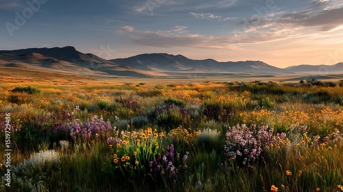 色とりどりの花が咲く美しい高原の風景
