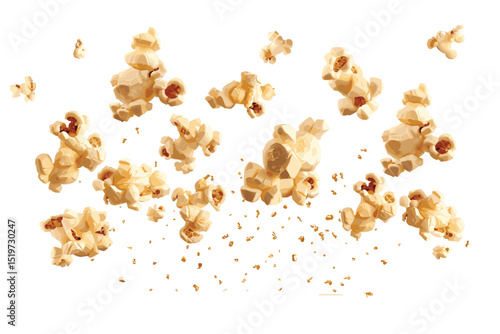 Flying popcorn, isolated on white background