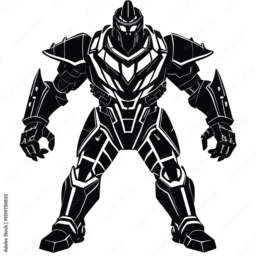 Obraz premium Powerful Robot Silhouette Vector Icon Futuristic Armored Warrior Design