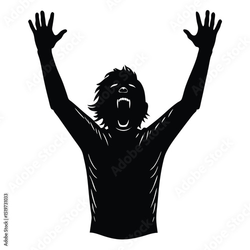 Silhouette of a Person Screaming with Arms Raised High