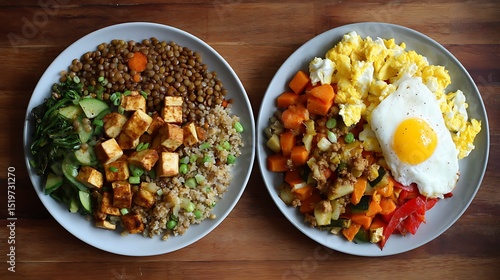 2種のヘルシープレートに盛られた卵と野菜料理