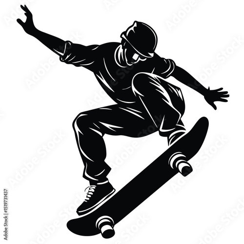 Dynamic Skateboarding Silhouette Action Sports Illustration