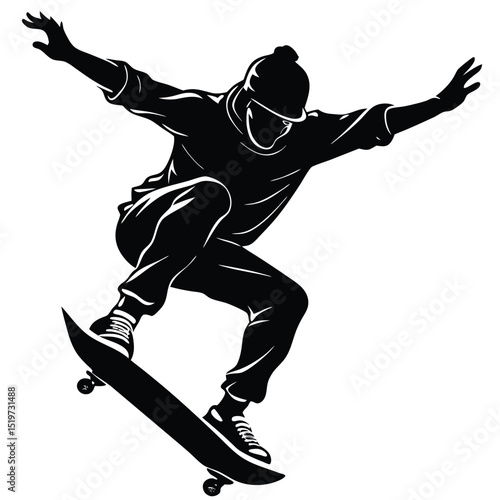 Dynamic Silhouette of a Skateboarder Performing an Aerial Trick