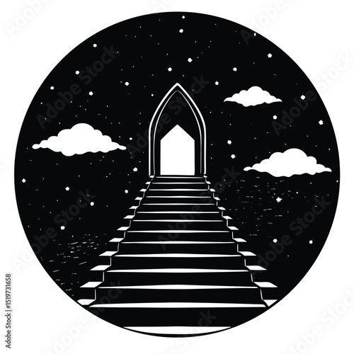 Celestial Stairway to Enlightenment A Night Sky Ascent Illustration