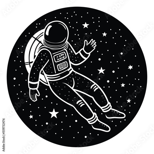 Astronaut in Space A Black and White Illustration