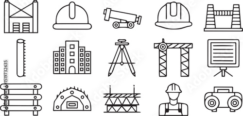 Civil Engineering Icons Set Editable Infrastructure Line Art