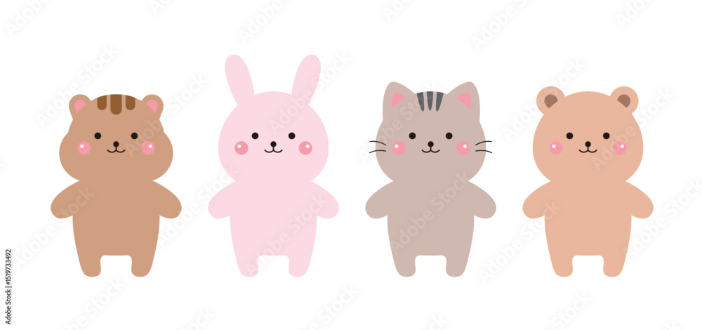 A set of cute animal character illustrations including squirrels, rabbits, cats, and bears. Cute and playful design, perfect for children's products, educational materials, and decorative items. A set of cute animal character illustrations including squirrels, rabbits, cats, and bears. Cute and playful design, perfect for children's products, educational materials, and decorative items.