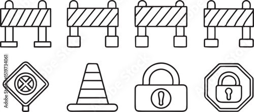 Barrier Icons Set Editable Symbolic Fence Line Art