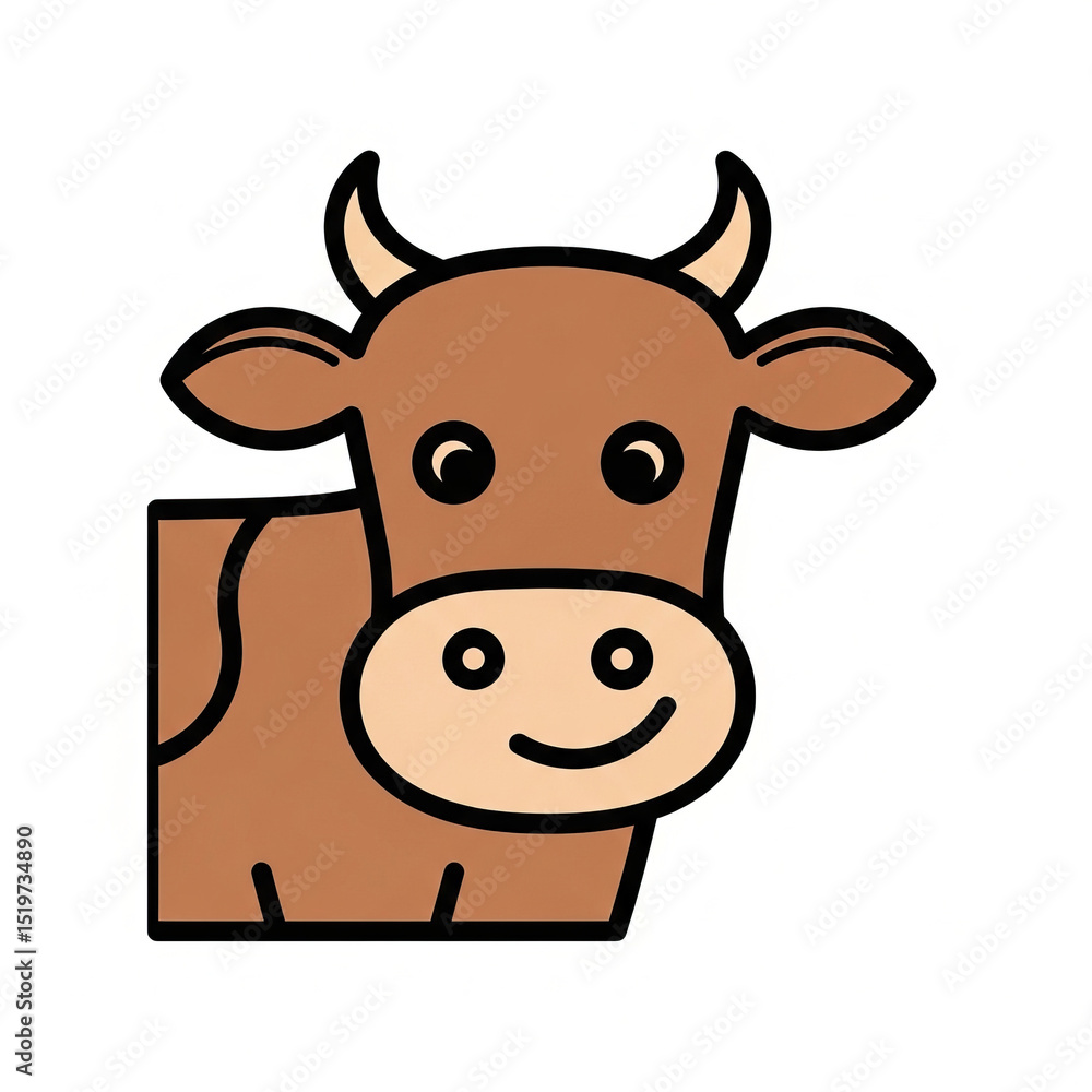 A cartoon cow with brown spots and a happy expression art A cartoon cow with brown spots and a happy expression art