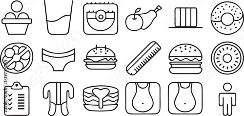 Obesity Icons Set Editable Health Awareness Line Art
