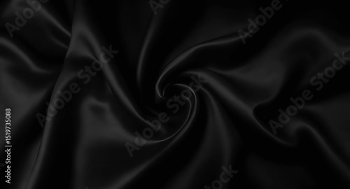 Elegant black satin fabric with a swirling pattern, showcasing gentle curves against a rich black background, Generative AI.