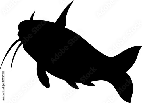 Simple Bold Black Catfish Silhouette Illustration for Graphic Design and Creative Projects Suitable for Logos Icons and Aquatic Themed Designs