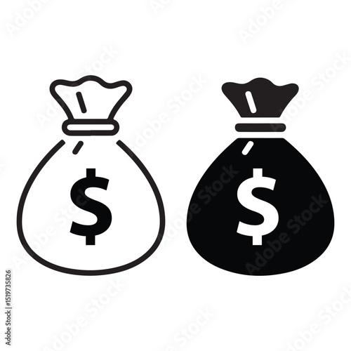 Dollar money bag icons outline and filled vector