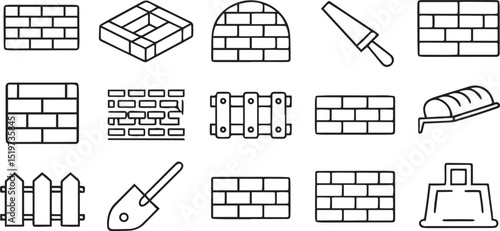 Construction Icons Set Editable Brick Solid Vector