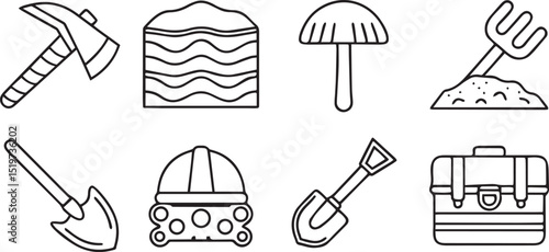 Archaeological Tools Icons Set Editable Digging Icons