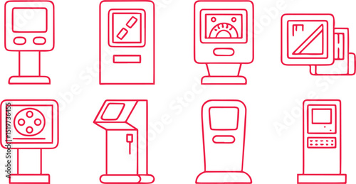 Self Service Icons Set Editable Kiosk Terminal Vector