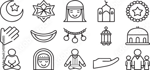 Eid Icons Set Editable Black Stroke Islamic Vector
