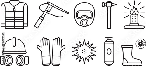 Welding Icons Set Editable Stroke Industry Equipment