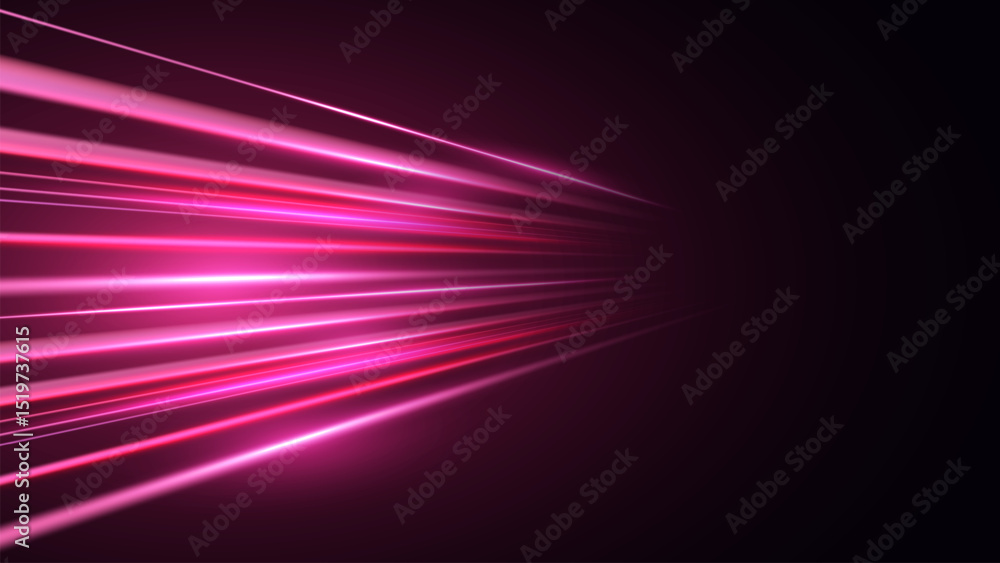 Fototapeta premium Panoramic high speed technology concept, light abstract background. Modern abstract high-speed movement. Dynamic motion light trails with motion blur effect on dark background. 