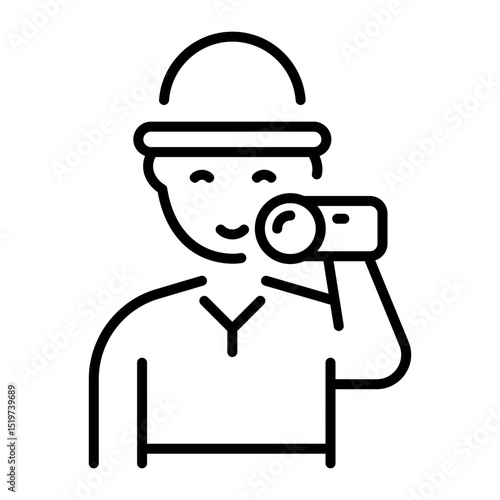 An outline style icon of a cameraman