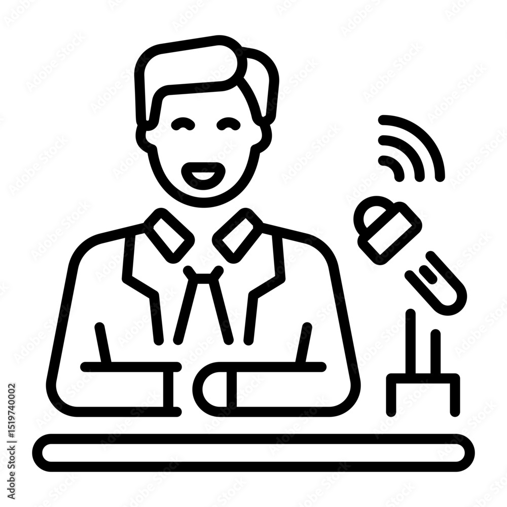 A linear style icon depicting a politician interview A linear style icon depicting a politician interview