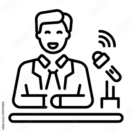 A linear style icon depicting a politician interview 
