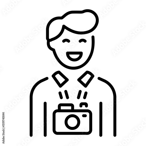 A linear icon depicting paparazzi with camera 