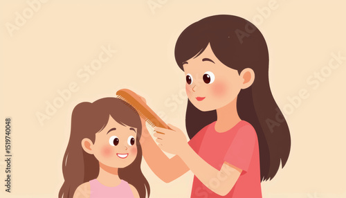 Young girl combing doll's hair with care, nurturing bonds
