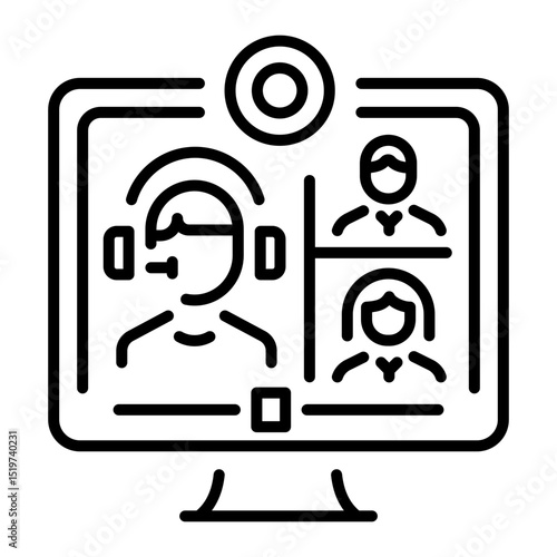 A line style icon showing an online conference 