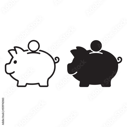 Piggy bank icons outline and solid style