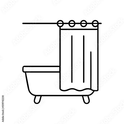 Bathtub with shower curtain line icon