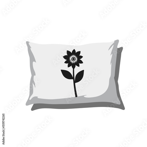 Simple pillow with black flower print. Elegant pillowcase features stylish flower design.  High-quality pillow ideal for peaceful sleep.