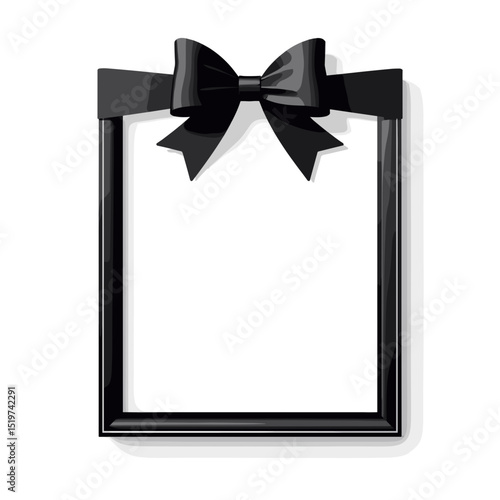 Black frame with black ribbon bow. Elegant black frame perfect for sympathy cards or funeral announcements.  Stylish black frame with satin ribbon bow is ideal for memorial design.