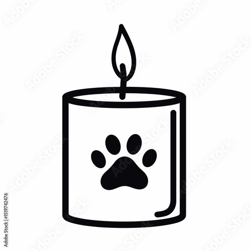 Pet memorial candle with paw print design. Simple candle symbolizes remembrance and grief after pet loss. This design is perfect for pet funeral or memorial service.