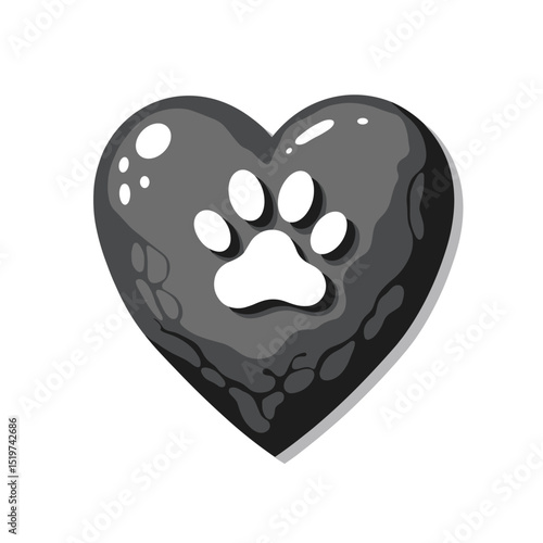 Pet memorial heart with paw print.  Stone heart symbol of pet loss and grief.  Heart shaped stone with paw print for pet memorial design.  Perfect image for pet funeral or memorial service design
