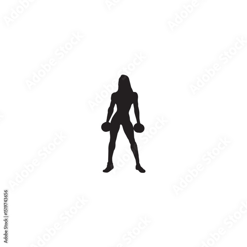 Silhouette of athletic woman lifting dumbbells weight training workout fitness