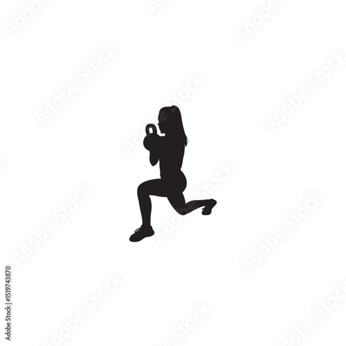 Silhouette woman doing kettlebell lunges exercise strong and fit body training