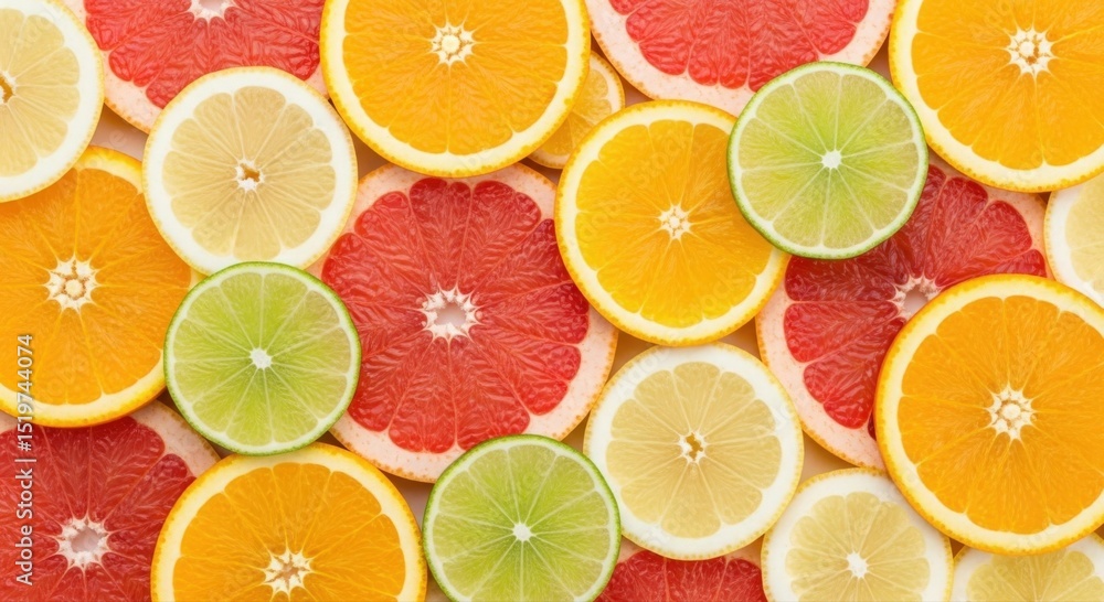 Citrus fruit slices, orange, grapefruit, lemon, and lime. Citrus fruit slices, orange, grapefruit, lemon, and lime.