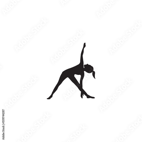 Silhouette of woman practicing triangle yoga pose for wellness and health