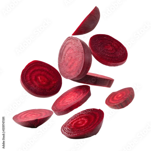 Falling Beetroot Slices Isolated on White Background – Fresh Vegetable Concept

