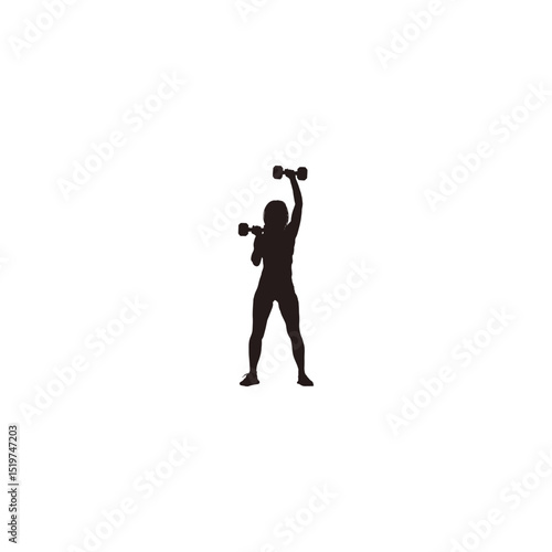 Silhouette of woman lifting dumbbells in gym fitness training vector