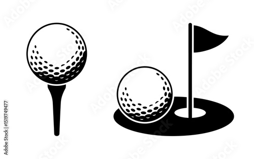 Vintage Black and White Golf Illustration Tee and Putting Green