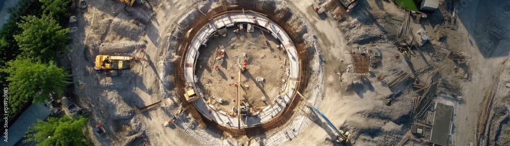 Obraz premium Bird s eye view of synchronized construction work forming a perfect circle from above