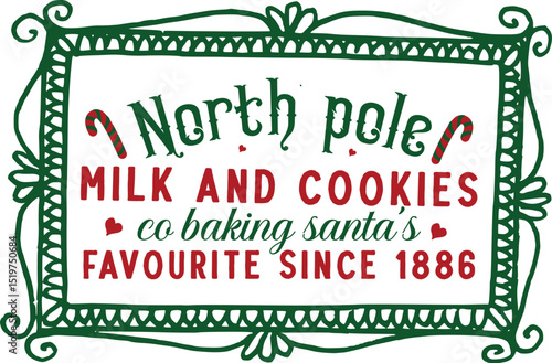 North pole milk and cookies christmas design File